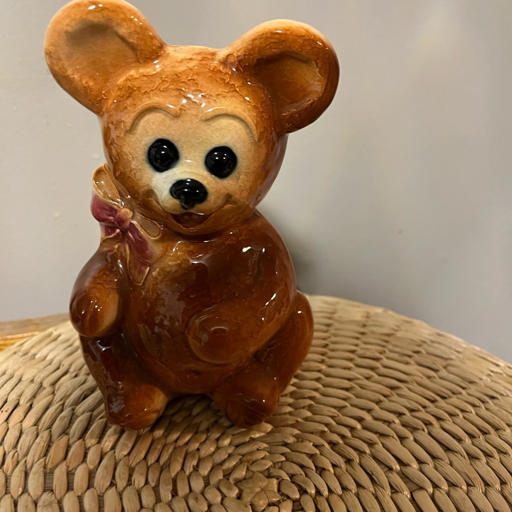Teddy Bear Royal Copley vintage planter maternity New baby vase red bow